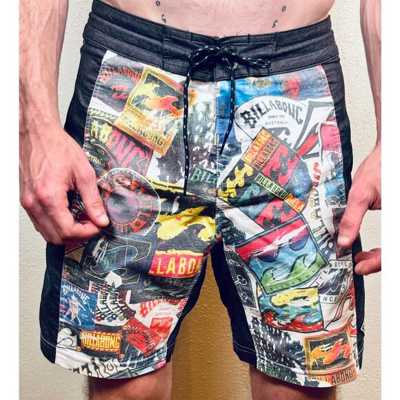 Billabong Board Shorts Size 29 Colorful Logo Print - Picture 1 of 6
